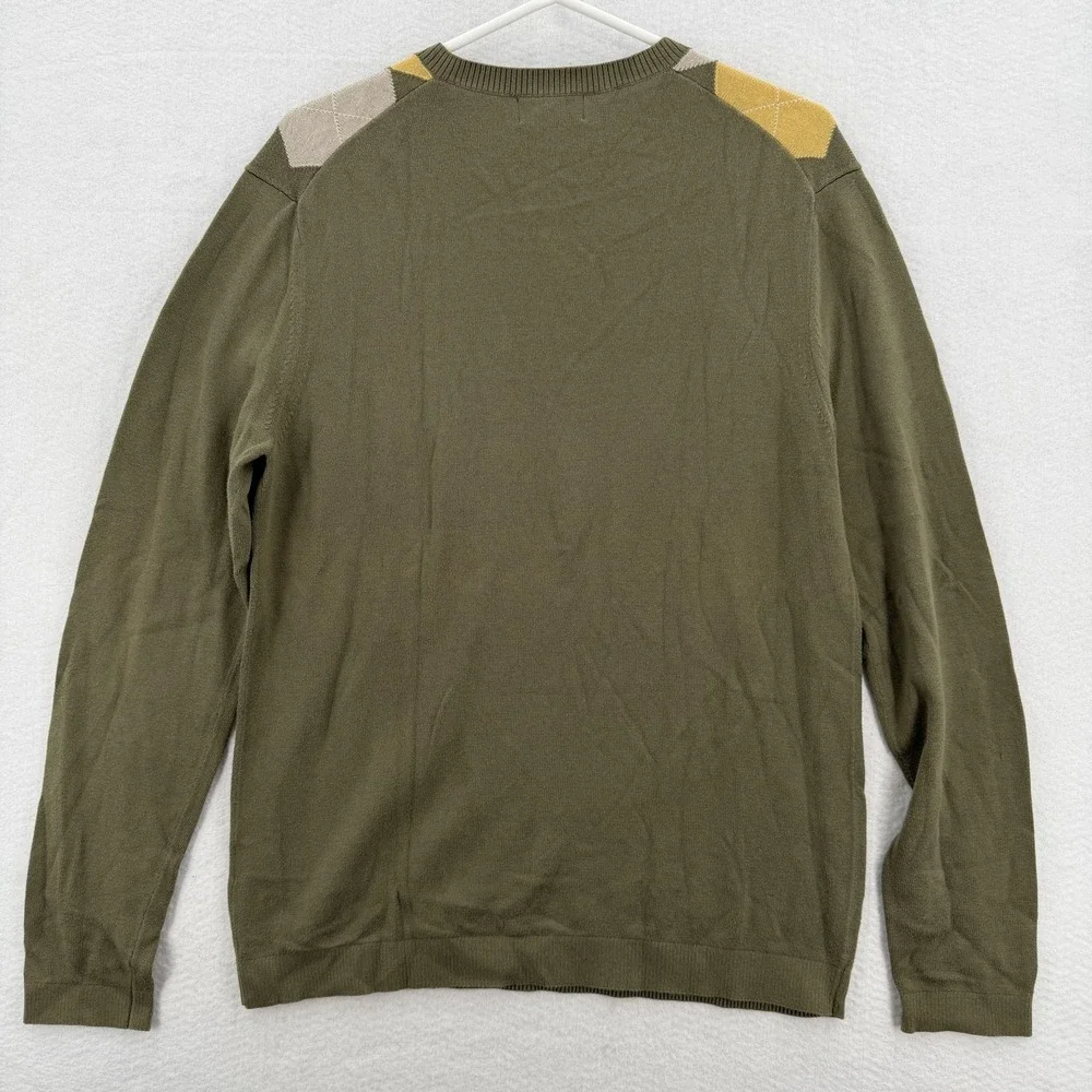 Banana Republic Sweater Mens Medium Olive‎ Green Argyle V Neck Pullover Preppy